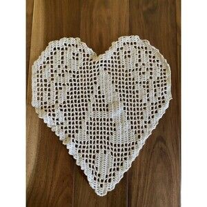 Handmade Crochet Doily Filet Monogram Heart Letter A Ecru 14.5”